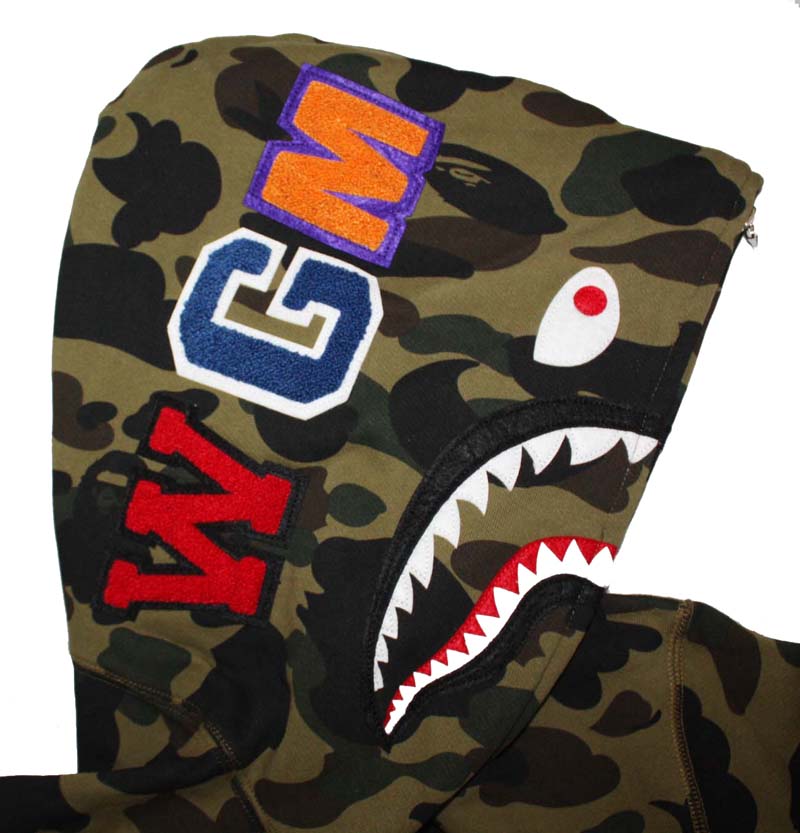 Green Camo Full Zip Bape Shark Hoodie | Dopestudent