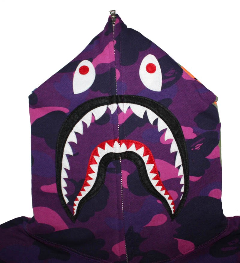Purple Camo Full Zip Bape Shark Hoodie | Dopestudent