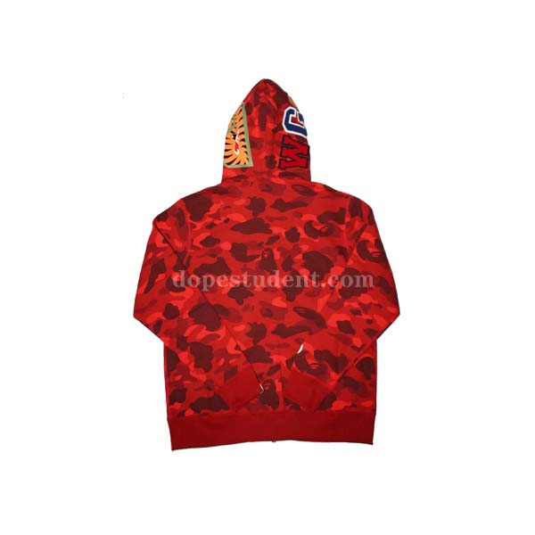 Red Camo Full Zip Bape Shark Hoodie | Dopestudent