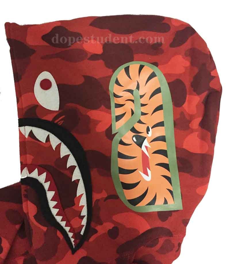 Red Camo Full Zip Bape Shark Hoodie | Dopestudent