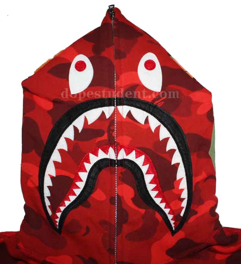 Red Camo Full Zip Bape Shark Hoodie | Dopestudent