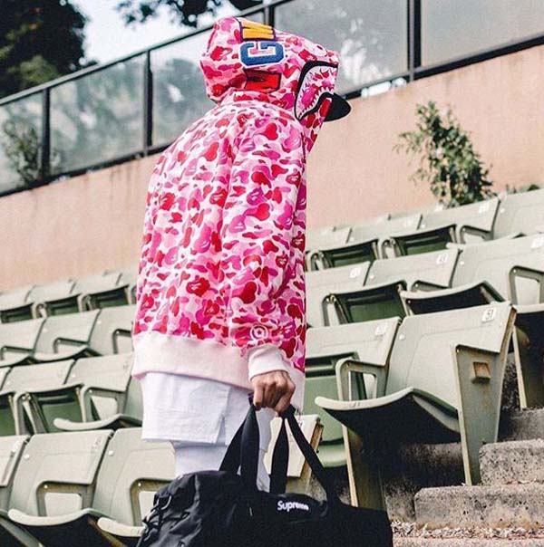 Bape pink shark hoodie Clearance