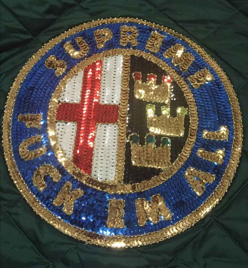 supreme sequin patch quilted bomber jacket