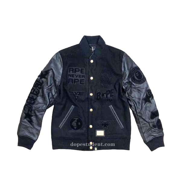 Black Gold Premium Bape Varsity Jacket | Dopestudent
