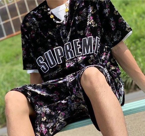 supreme floral baseball jersey black